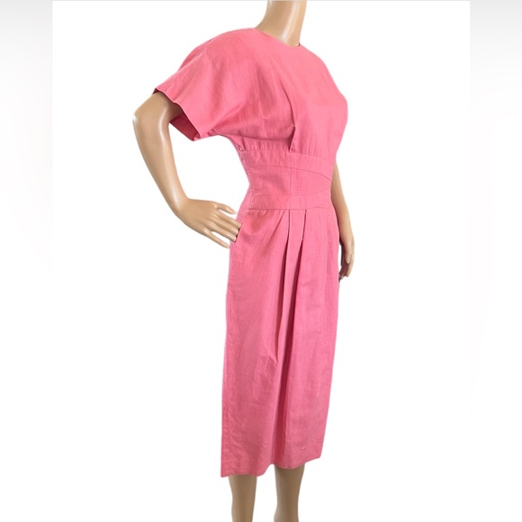 Vintage Horchow Linen Blend Pleated Dress Pockets - Picture 2 of 4